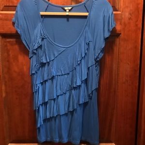 Nicole Miller Blue Ruffle Top. Size Medium